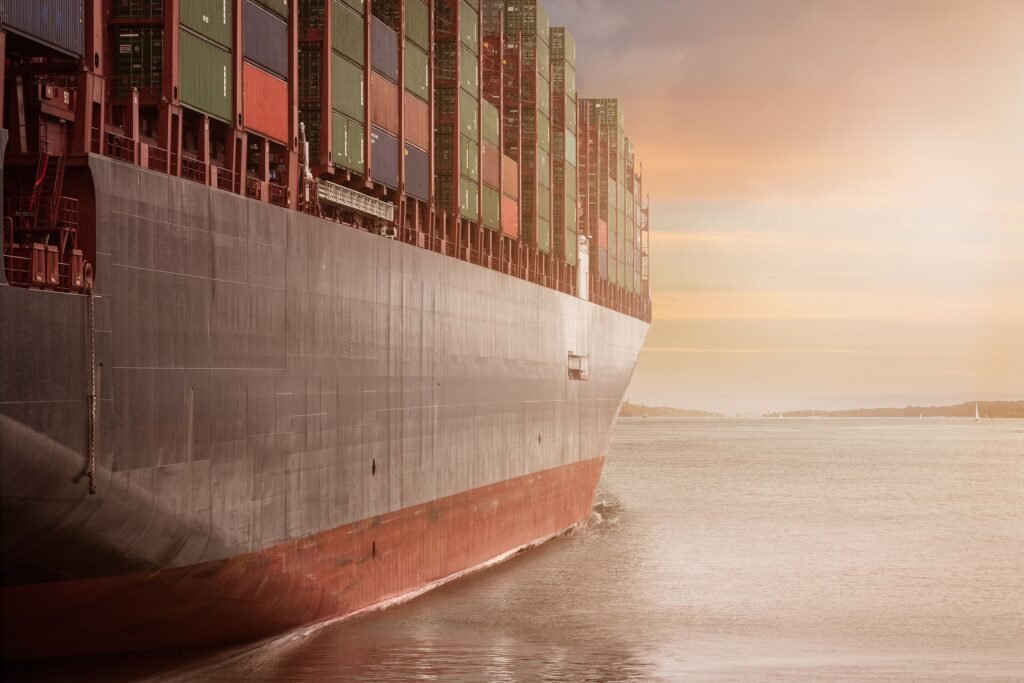 Cargo containers being loaded at a Gulf port